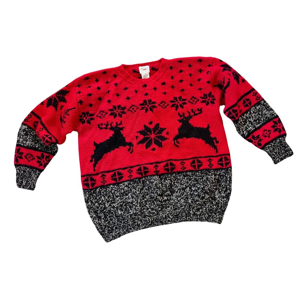 VTG Marsh Landing Christmas Reindeer Wool Chunky Hand Knit Sweater Women Medium